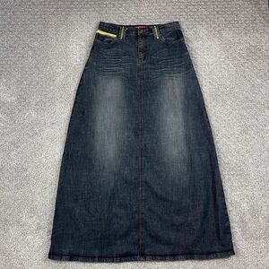 Y2K Style 7 Denim Skirt Womens 32 Blue Maxi Vintage Grunge 90s Festival Skater